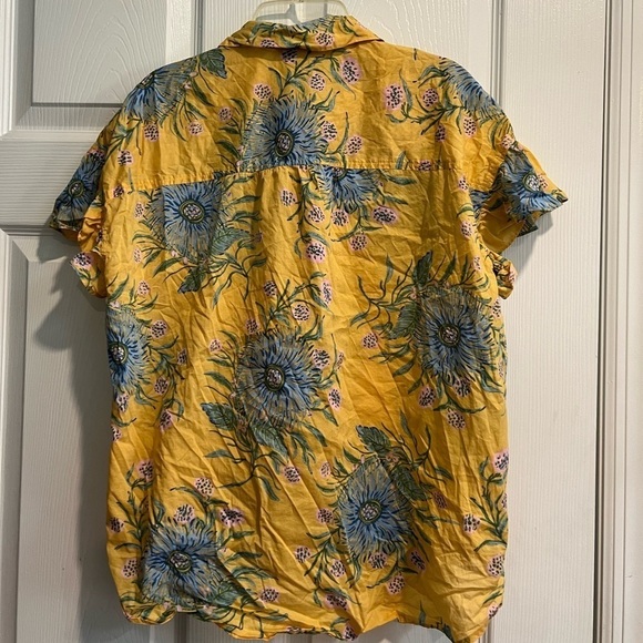 Madewell Ruffle-Sleeve Button-Down Shirt in Painted Blooms size XS Yellow​ - Picture 4 of 9